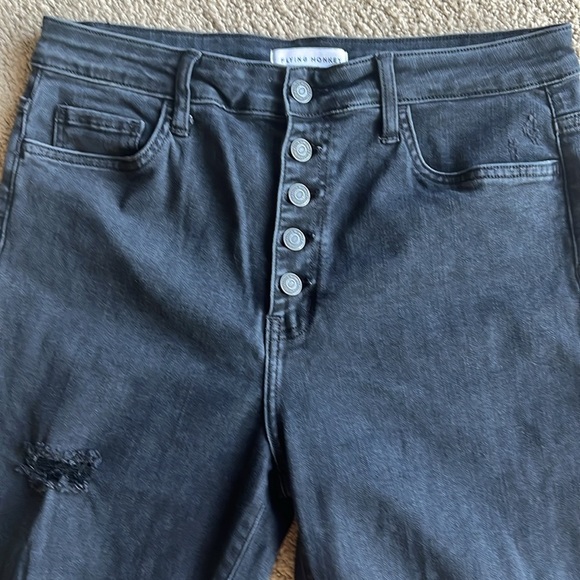 Flying Monkey Black Button Fly Ripped Skinny Jeans - Picture 4 of 10